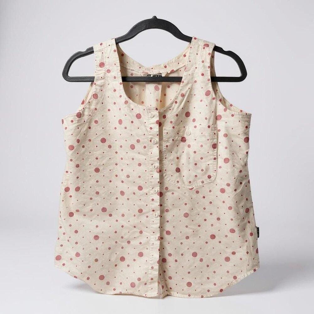 Vintage Mervyn's white and pink‎ polka dot tank blouse M